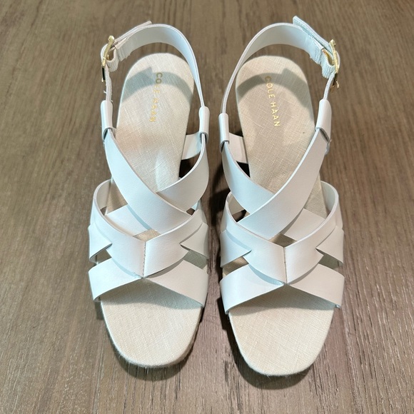 Cole Haan Crystal Leather Wedge Strappy Sandal White Size 6.5 - Picture 2 of 13